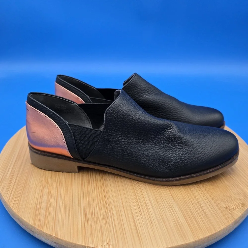 LOGO by Lori Goldstein Castiel Oxford Black Leather Slip On‎ Loafers EUC
